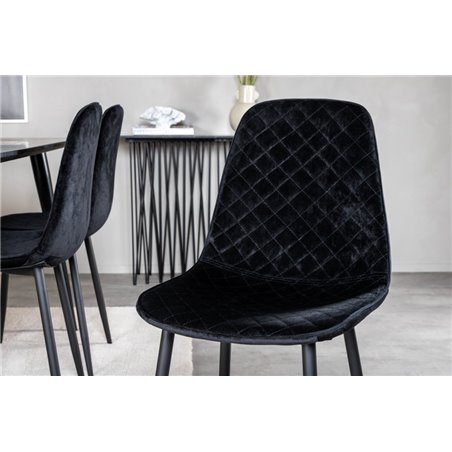 Polar Diamond Dining Chair - Black Legs - Black Velvet