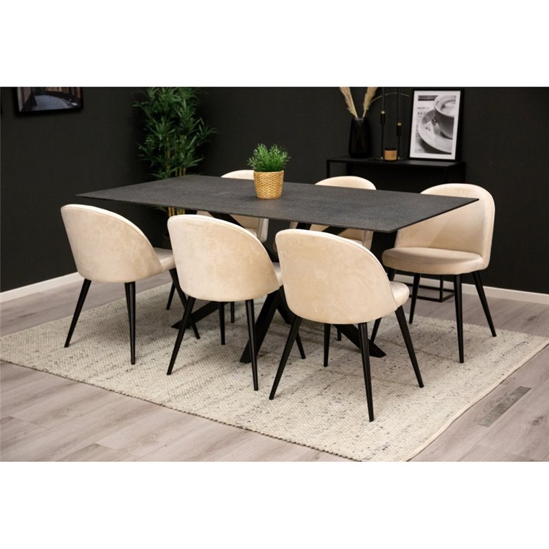 Piazza Dining Table - 180*90*75 - spraystone / Black, Velvet Dining Chair - Beige / Black_6