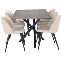 Piazza Dining Table - 180*90*75 - spraystone / Black, Velvet Dining Chair - Beige / Black_6