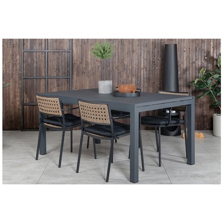 Marbella Bord 160/240 - Sort / Sort, Paola Spisestuestol - Sort Stål / Naturflettet / Sort Pude_4