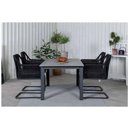 Albany Bord - 160/240 - Sort / Grå, Lindos Lænestol med fejl Sort stål / Sort reb_4