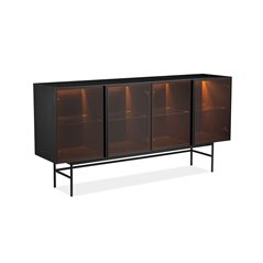 Skänk/Sideboard med Belysning - Monterry 180x42x90 - Svart - Metall/Ask/Glas