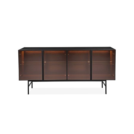 Skänk/Sideboard med Belysning - Monterry 180x42x90 - Svart - Metall/Ask/Glas