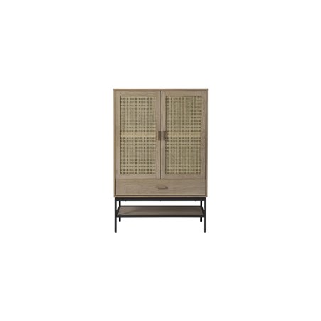 Vitrineskab Raffles 145x40x95cm - Natur / Sort - Eg / Rattan / Metal