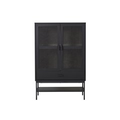 Vitrineskabslotter 145x40x95cm - Sort - Eg / Rattan / Metal