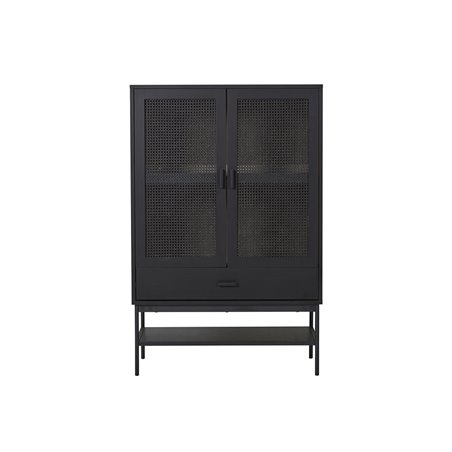 Vitrineskabslotter 145x40x95cm - Sort - Eg / Rattan / Metal