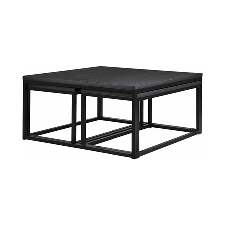 Soffbord Set 2+1 Acero - 100x100cm + 94x47cm + 94x47cm -  Svart - Trä/Askfaner/Metall