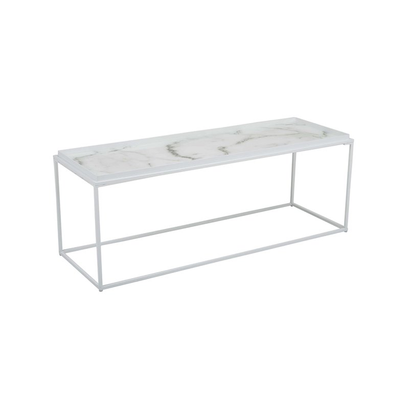 Sofabord Grace 122x42cm - Hvid - Marmor lamineret Glas / Metal