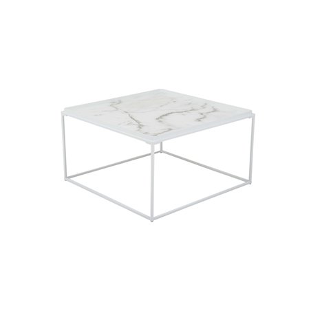 Sofabord Grace 80x80cm - Hvid - Marmor lamineret Glas / Metal