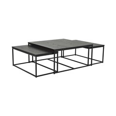 Soffbord/Satsbord/Set 2+1 Herföl - 90x90cm + 85x44cm + 85x44cm - Svart - MDF/Askfaner/Metall