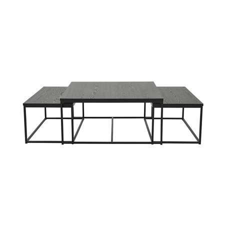 Soffbord/Satsbord/Set 2+1 Herföl - 90x90cm + 85x44cm + 85x44cm - Svart - MDF/Askfaner/Metall