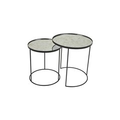 Sidebord / Kit bord / Sæt Hille 1 + 1 - ø48x52cm + ø40x47cm - Sort - Glas / Jern