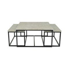 Sohvapöytä / Kattopöytä / Setti 2 + 1 - Duke 80x80cm + 73x38cm + 73x38cm - Harmaa / Concrete-Look / Musta - Harmaa / Concrete-Lo