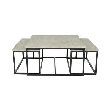 Sohvapöytä / Kattopöytä / Setti 2 + 1 - Duke 80x80cm + 73x38cm + 73x38cm - Harmaa / Concrete-Look / Musta - Harmaa / Concrete-Lo