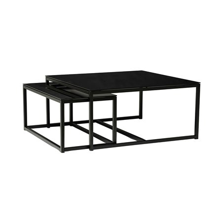 Soffbord Pierre - 100x100x48cm - Svart - Glas/Metall