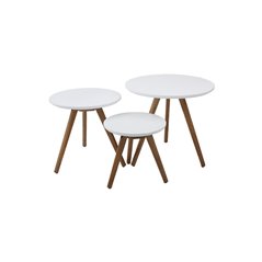 Soffbord/Satsbord/Set Triplets - ø50x45cm + ø40x39cm + ø32x31cm - Vit/Natur - MDF/Ek