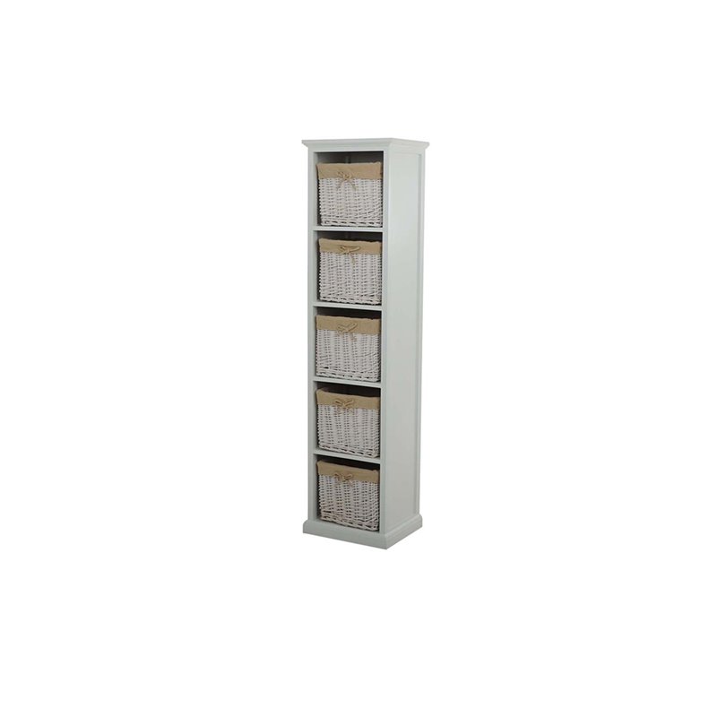 Hylde + 5 stk Kurve - Max - 157x40x35cm - Hvid / Lysegrå / Beige - MDF / Stof / Kunstrattan