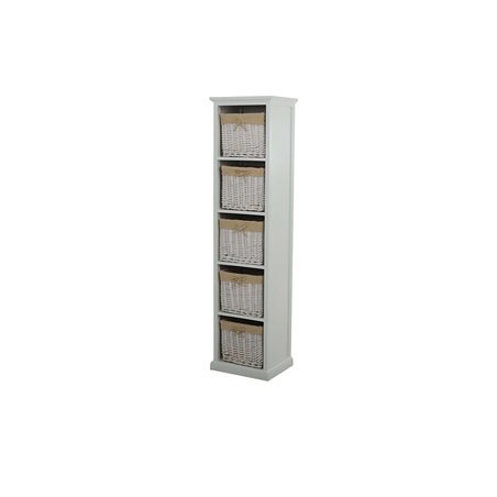 Hylla + 5 st Korgar - Max - 157x40x35cm - Vit/Ljusgrå/Beige - MDF/Tyg/Konstrotting