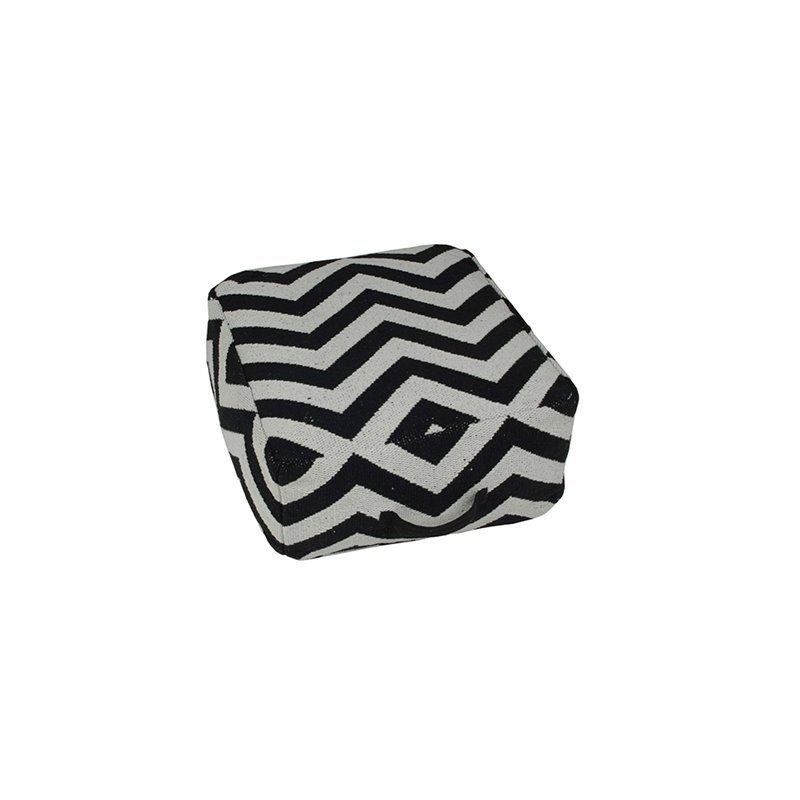 Puff Zigzag - 50x50x25cm - Musta / Valkoinen - Puuvilla / Polyesteri