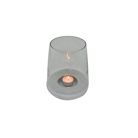 Candle Lanterne / Laterna Blato - 22x22x31cm - Gennemsigtig / Lys Marmor - Glas / Marmor