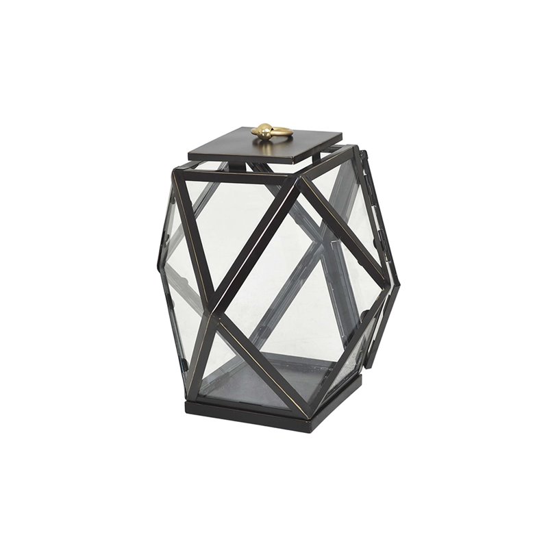 Candle Lantern Diamond - 31x31x48cm - Antik Sort / Transparent / Messing - Glas / Metal