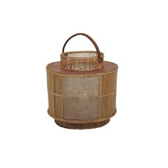 Ljuslykta/Laterna Royal - 52x52x53cm - Vitkalkad Natur - Glas/Trä/Metall/Lin/Läder/Bambu