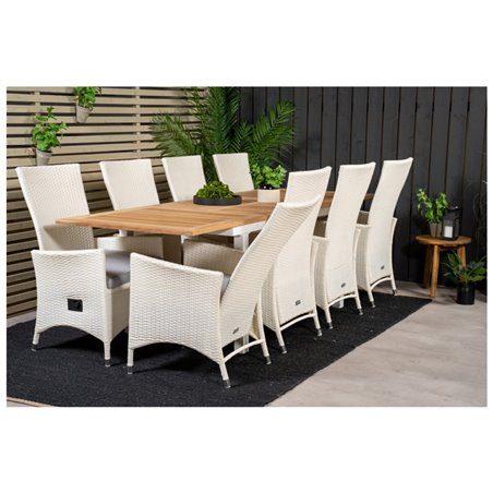 Panama Tabell 160/240 - Vit / teak, Padova stol (vilostol) - Vit / Grå_8