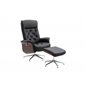 Göran Recliner with Ottoman, Black PU, Oek Ambod, chrome foot