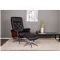 Göran Recliner with Ottoman, Black PU, Oek Ambod, chrome foot