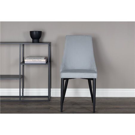 Leone Dining Chair - Black Legs / Light Grey Corduroy