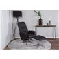 Rolf Recliner with ottoman, Black PU, chrome foot