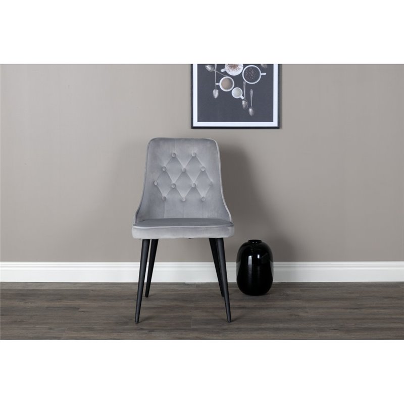 Velvet Deluxe Dining Chair - Black legs/ Light Grey velvet