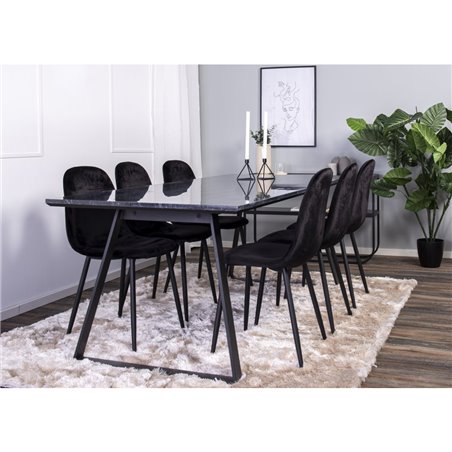 Estelle Dining Table 200*90 Black Marble / Black Legs