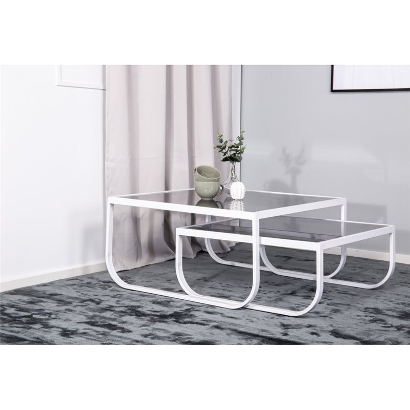 Sofabord Rocker 2-Sæt 80/70 cm - Hvid / Glas