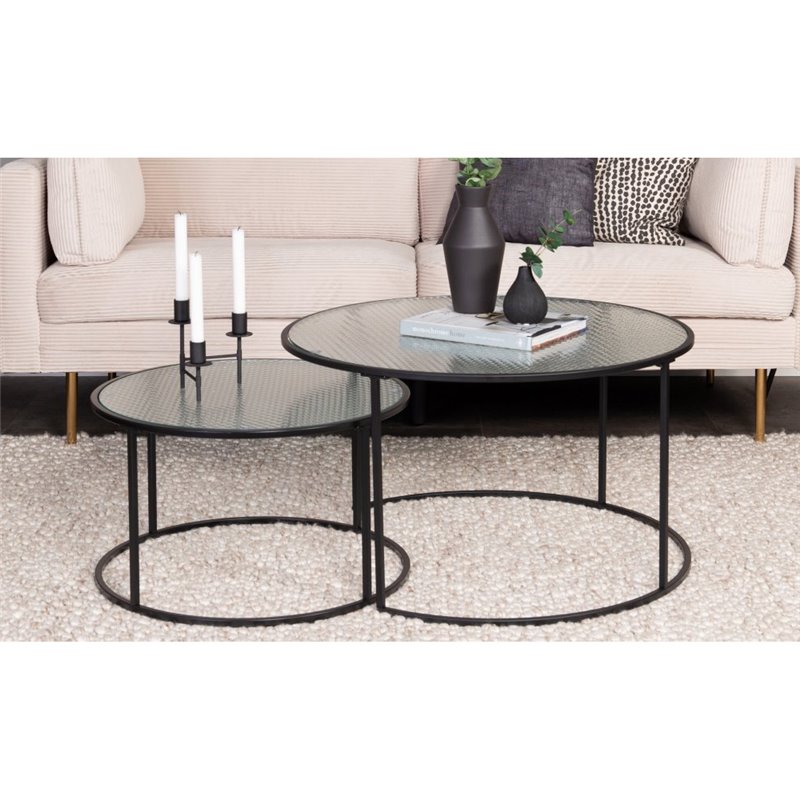 Twin Sofa Tables ø80+ø60 - Black / Pressed Glass