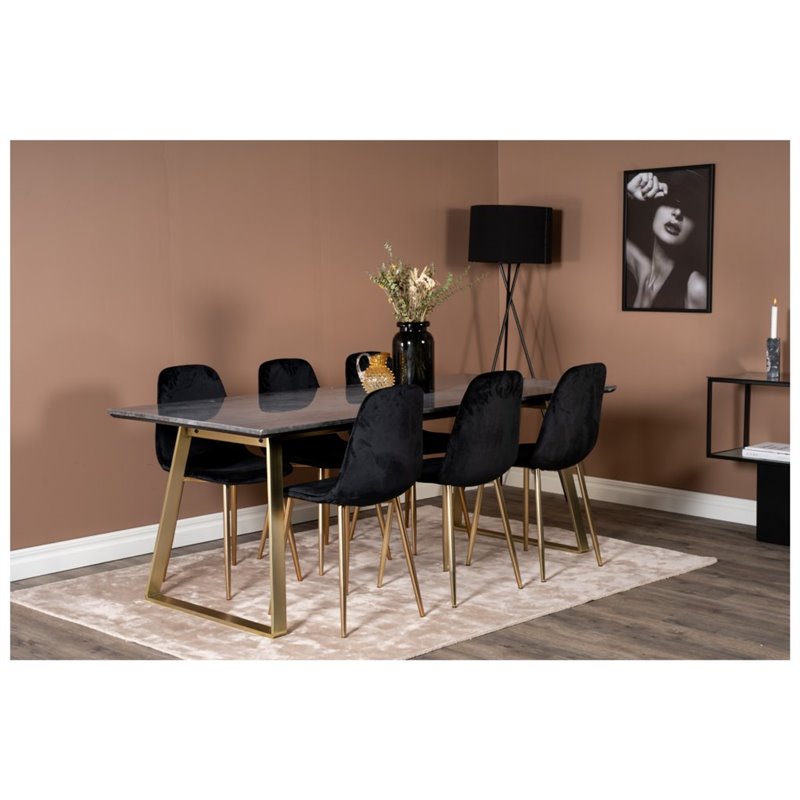 Estelle Dining Table 200*90*H76 - Grey / Brass, Polar Dining Chair - Black / Brass_6