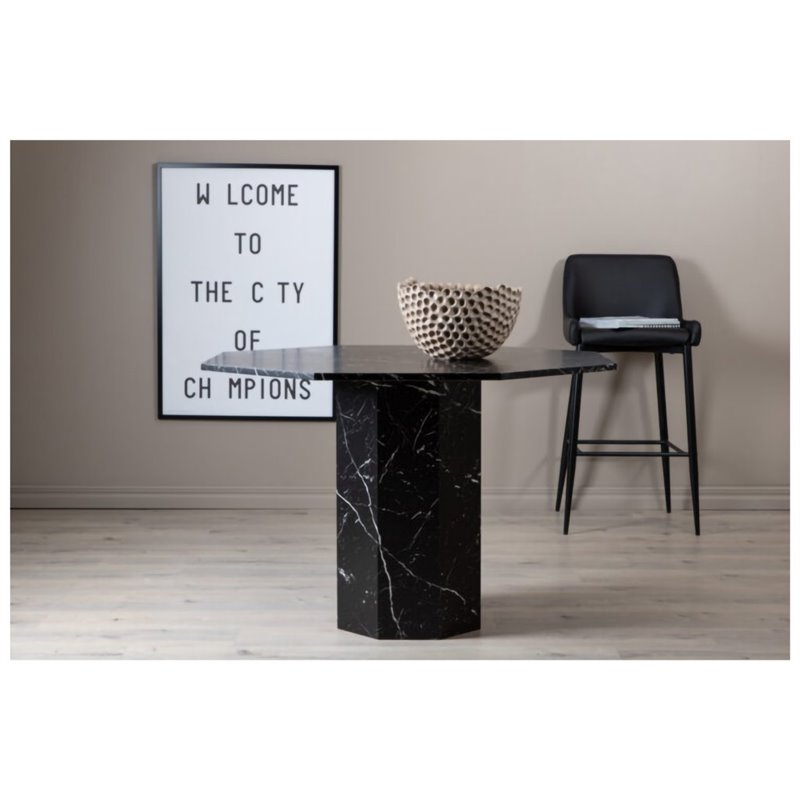 Marbs Round Dining Table - Black / Black Glass Marble