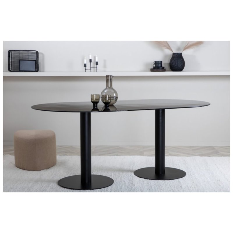 Pillan Oval Dining Table - Black / Black Glass Marble