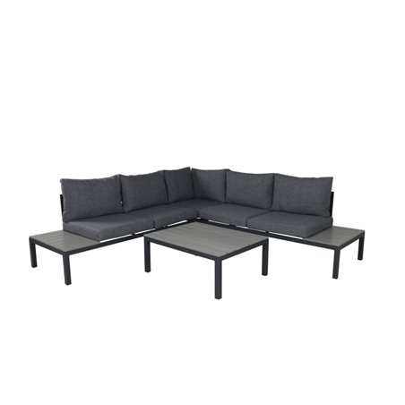 Loungegruppe Odense - 1 hjørnesofa + 1 sofabord - Grå / Sort - Aluminium / Polywood / Stof