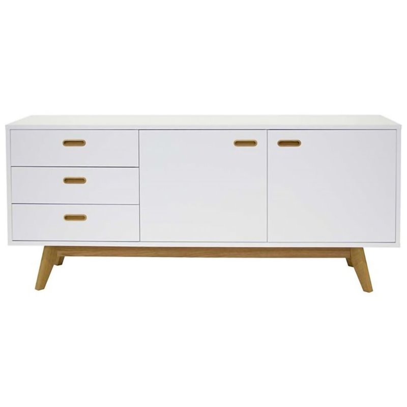 Sideboard/Skänk Bess - 170x43x72cm - Vit/Natur - Massiv Ek/Trä