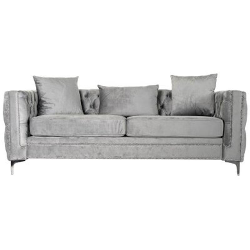 3-mans soffa DKD Home Decor Polyester Metall Ljusgrå (210 x 88 x 76 cm)