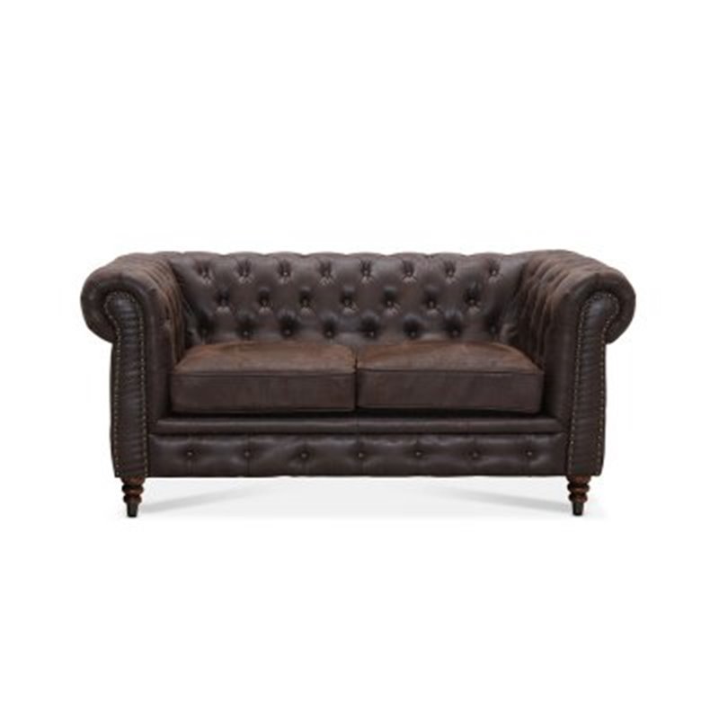 Soffa 2-Sits Chesterfield Cambridge - Brun - Vintagetyg/Microtyg