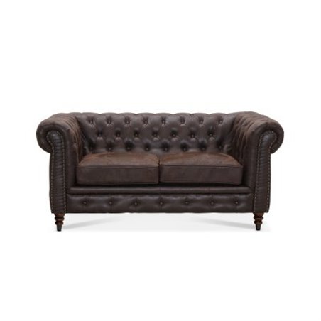 Soffa 2-Sits Chesterfield Cambridge - Brun - Vintagetyg/Microtyg