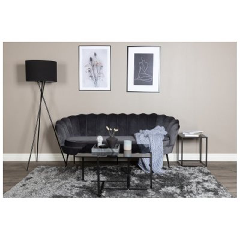 Calais Sofa 3-seater - Dark Grey Velvet - Black legs