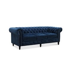 Soffa 3-Sits Chesterfield Cambridge - Blå - Sammet