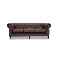 Soffa 3-Sits Chesterfield Cambridge - Brun - Vintagetyg/Microtyg