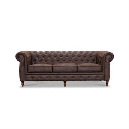 Soffa 3-Sits Chesterfield Cambridge - Brun - Vintagetyg/Microtyg