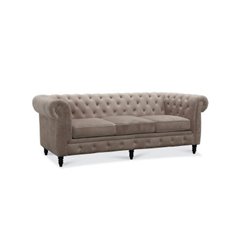 Soffa 3-Sits Chesterfield Cambridge - Ljusgrå - Sammet