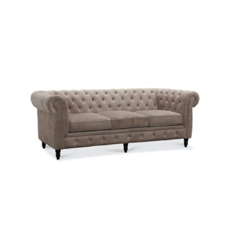 Soffa 3-Sits Chesterfield Cambridge - Ljusgrå - Sammet