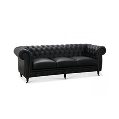 Soffa 3-Sits Chesterfield Cambridge - Svart - Oljad/Vaxad Läder